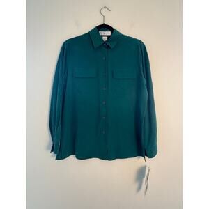 Chaus Women’s Teal Button Down Size 10 100% Pure Silk NWT Vintage